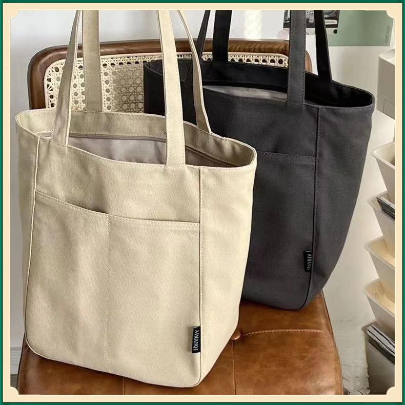 帆布包XKB1女百搭大学生上课单肩包通勤包大容量托特包高颜【静月】