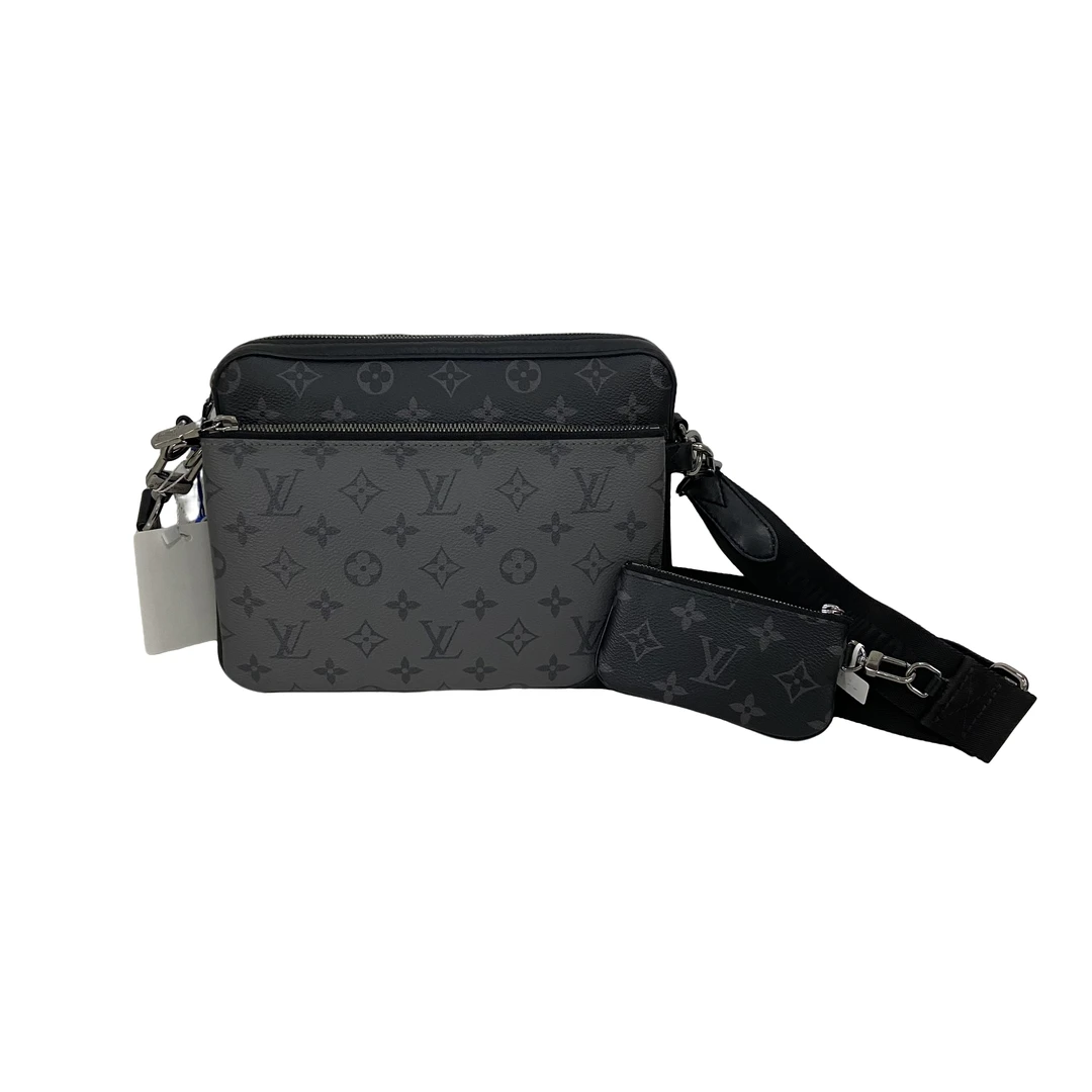 95新 LouisVuitton/路易威登 男士黑老花三合一芯片款斜挎包/56