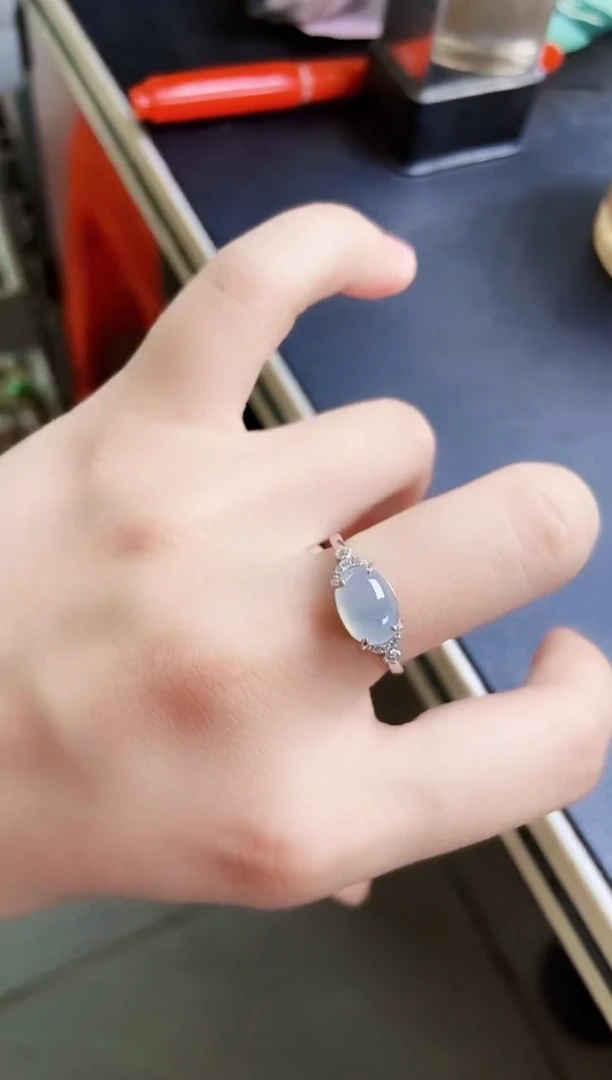 翡翠戒指银S925镶嵌65448