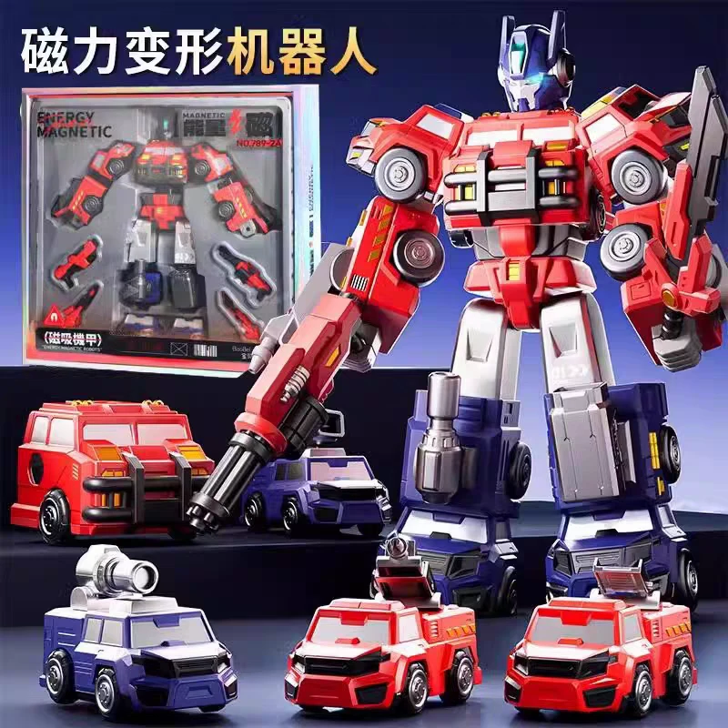 儿童磁吸机甲玩具礼盒套装变形玩具男孩子工程汽车机器人益智组合