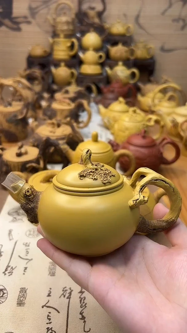 茶壶紫砂一***晴仿木手把素面壶