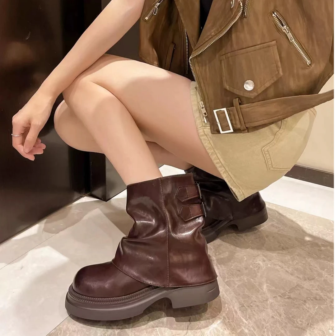 秋冬新款韩版通勤瘦瘦简约粗跟裸靴短靴186-8070(不加绒)