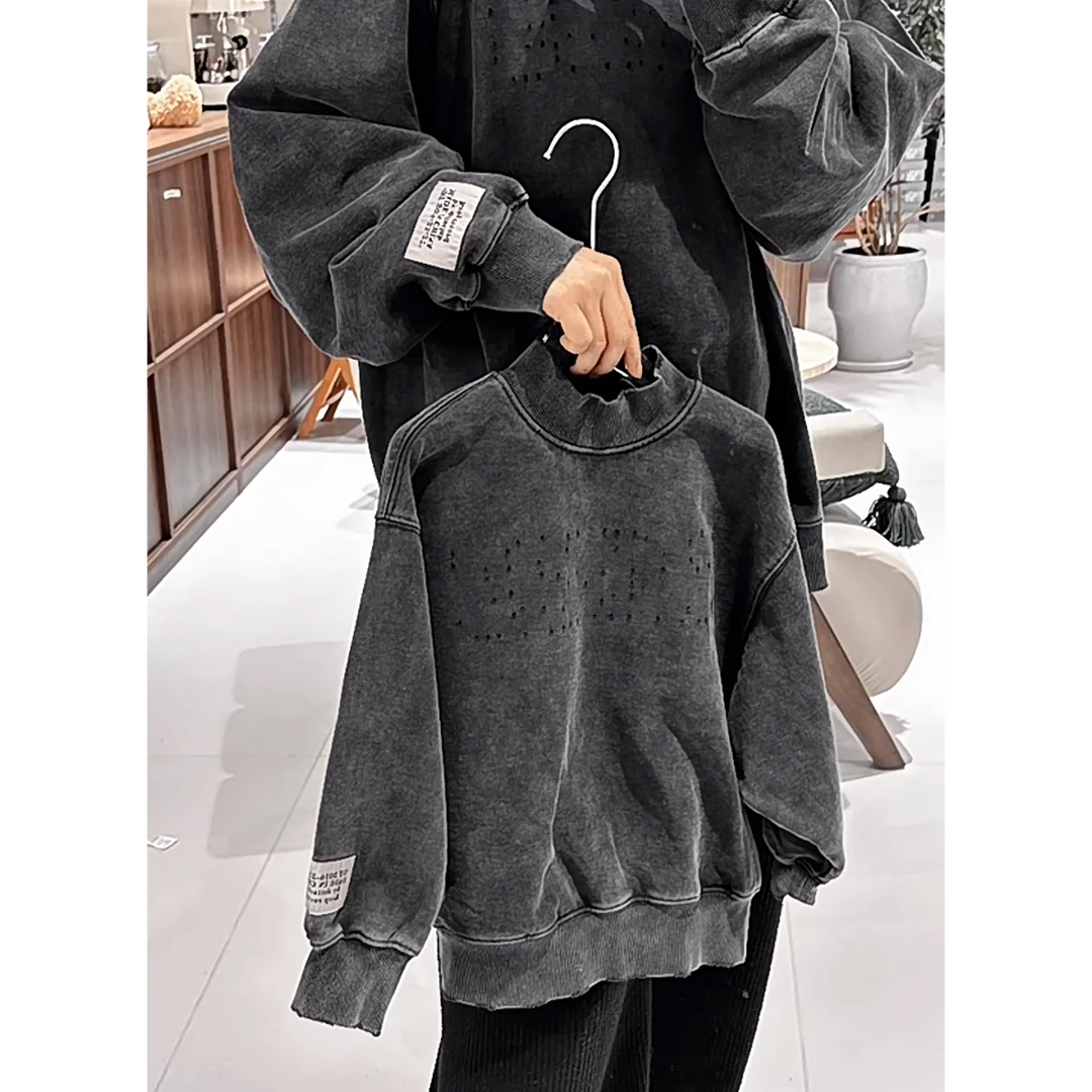 【清仓福利】九九子- 韩国设计师款水洗做旧卫衣 V722