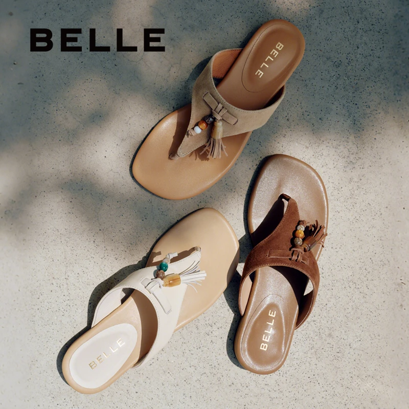 【幸运苏】百丽度假风夹脚拖鞋女2025夏季新款真皮休闲拖鞋BAX36BT5
