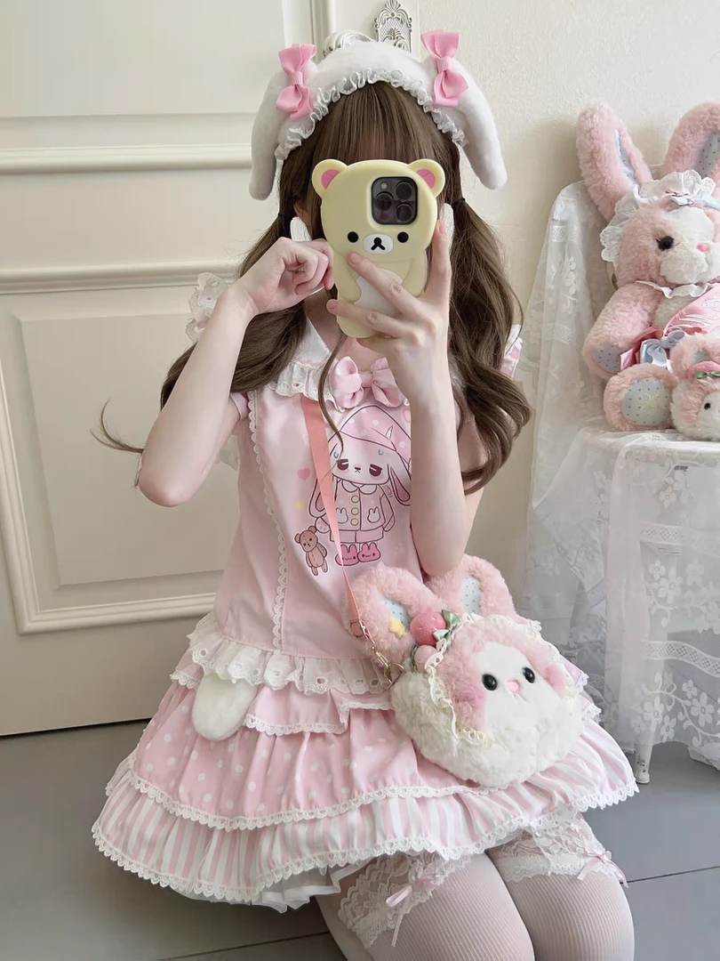 【新款现货】 女儿服 甜美可爱兔兔软妹服装两件套