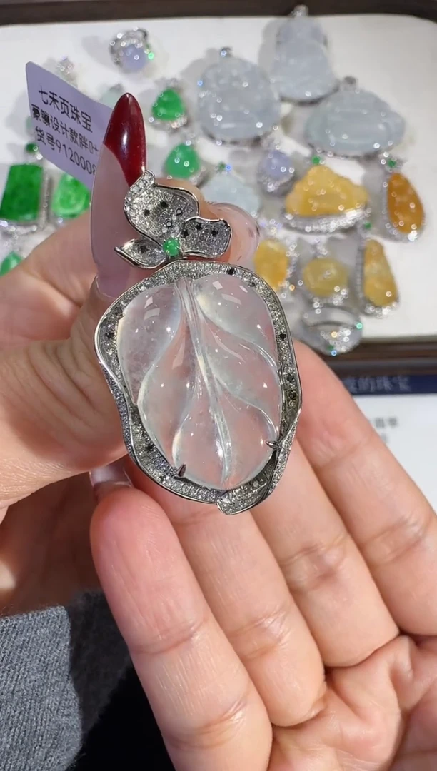 吊坠(不含链)18K金镶嵌翡翠【源头工厂】钻石镶嵌