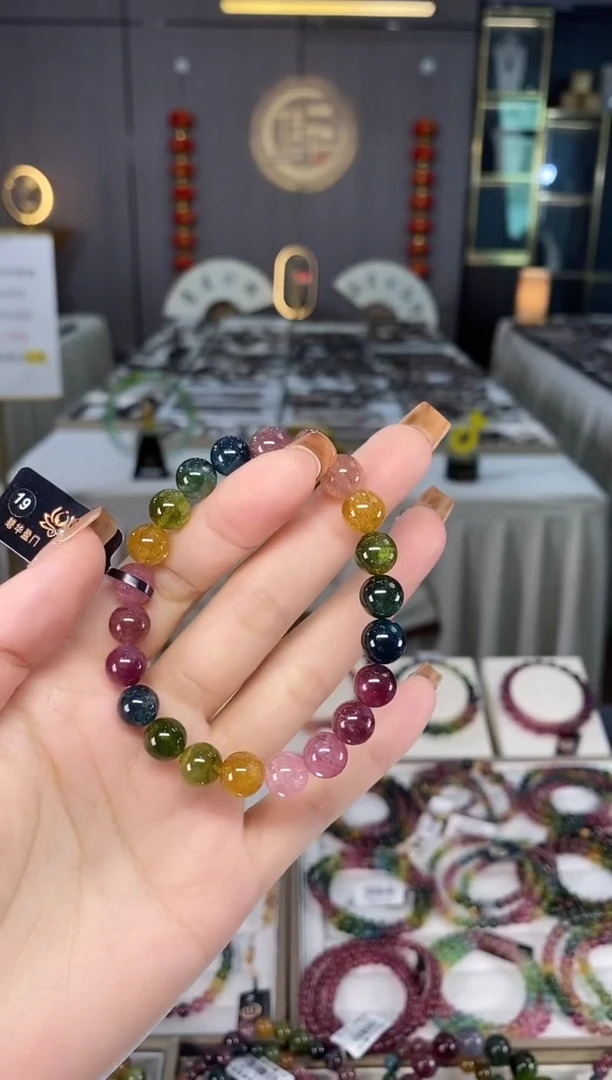 未镶嵌老矿碧玺彩虹单圈手串8mm+碧玺dan多样性发货一条