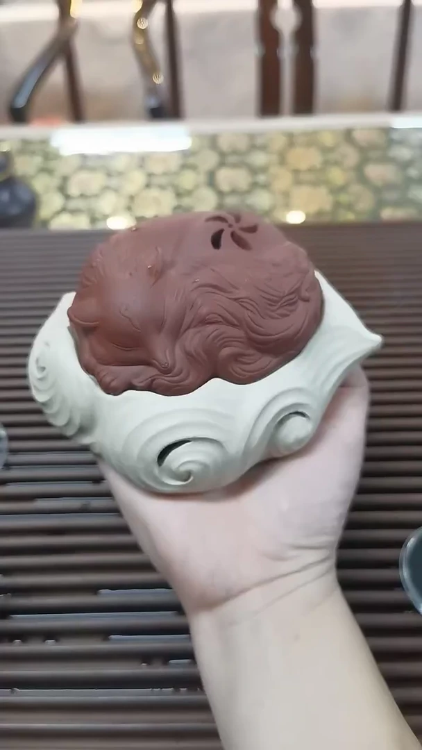 茶壶紫砂九尾狐熏香炉 长14cm宽12cm