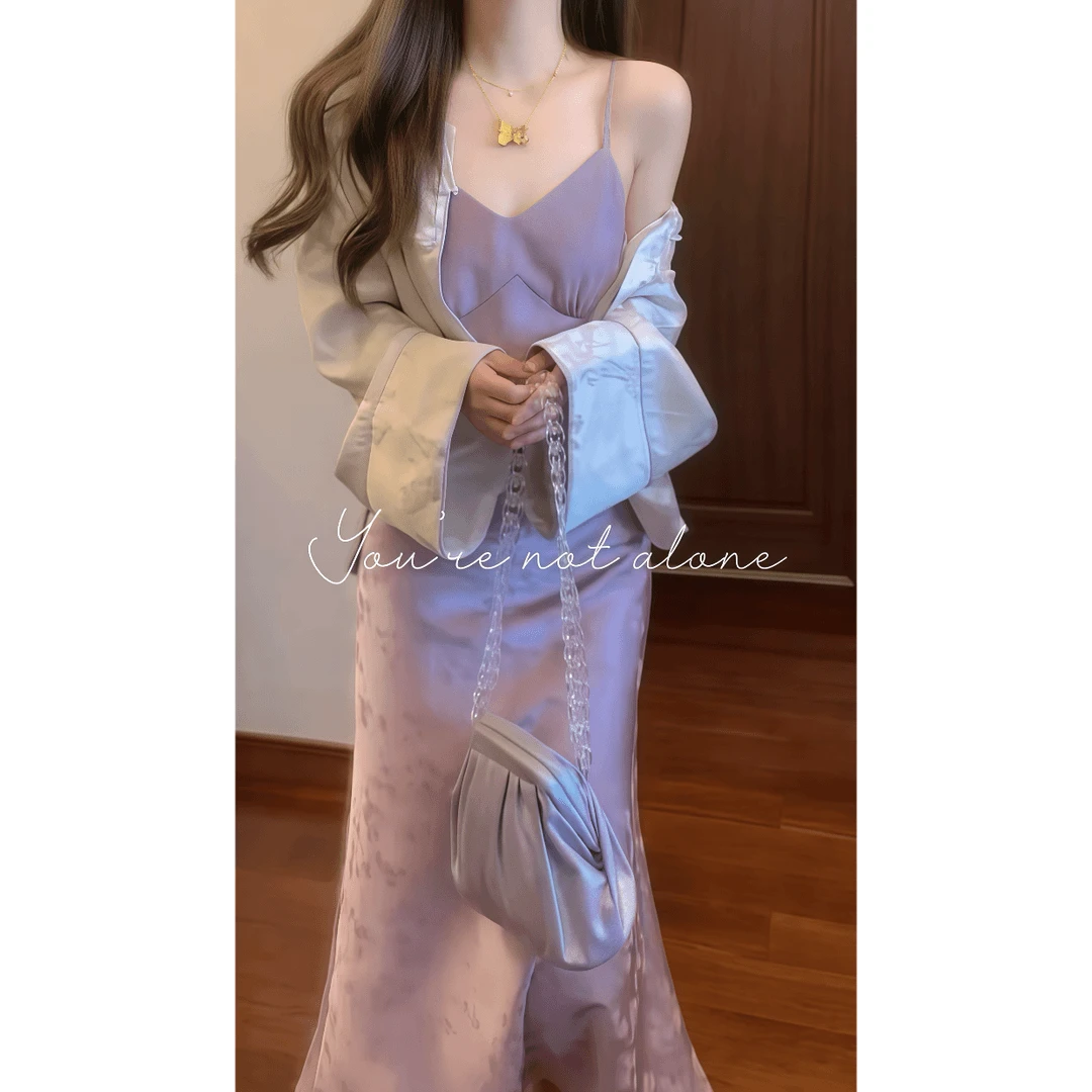 开春搭配一整套新中式国风外套吊带连衣裙小香风气质套装裙女