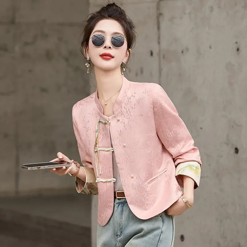 新中式国风短外套女2025春季流行新款气质日常穿盘扣立领唐装上衣