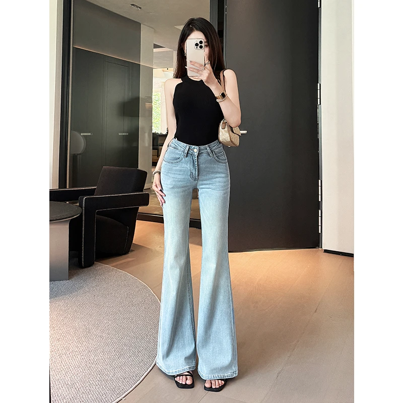 秋冬中腰弹力不贴腿微喇牛仔裤女2025爆款百搭显瘦辣妹性感喇叭裤