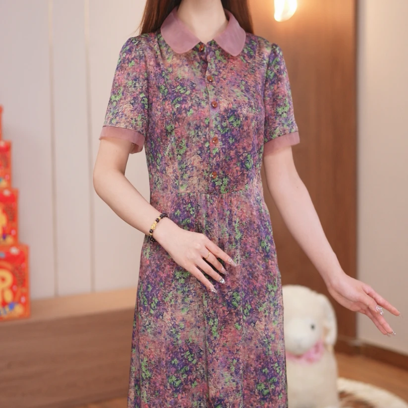 【鑫鑫直播专享】2025新款桑蚕丝大码夏季连衣裙真丝中式显瘦高端女