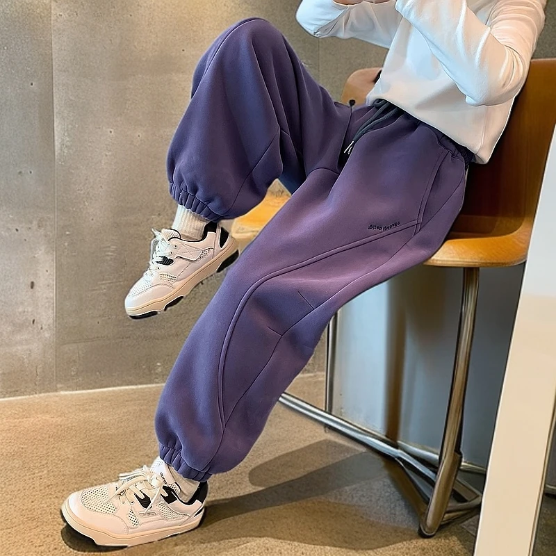 女童加绒裤子运动裤秋冬新款洋气女童秋装加绒加厚裤子休闲卫裤