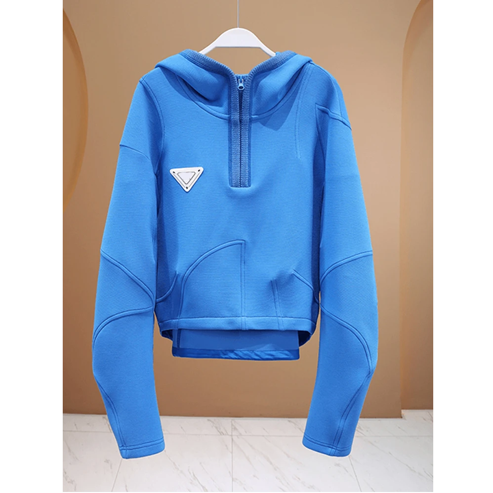 韩版上衣女2025秋季百搭半开领连帽长袖卫衣潮休闲裤运动套装