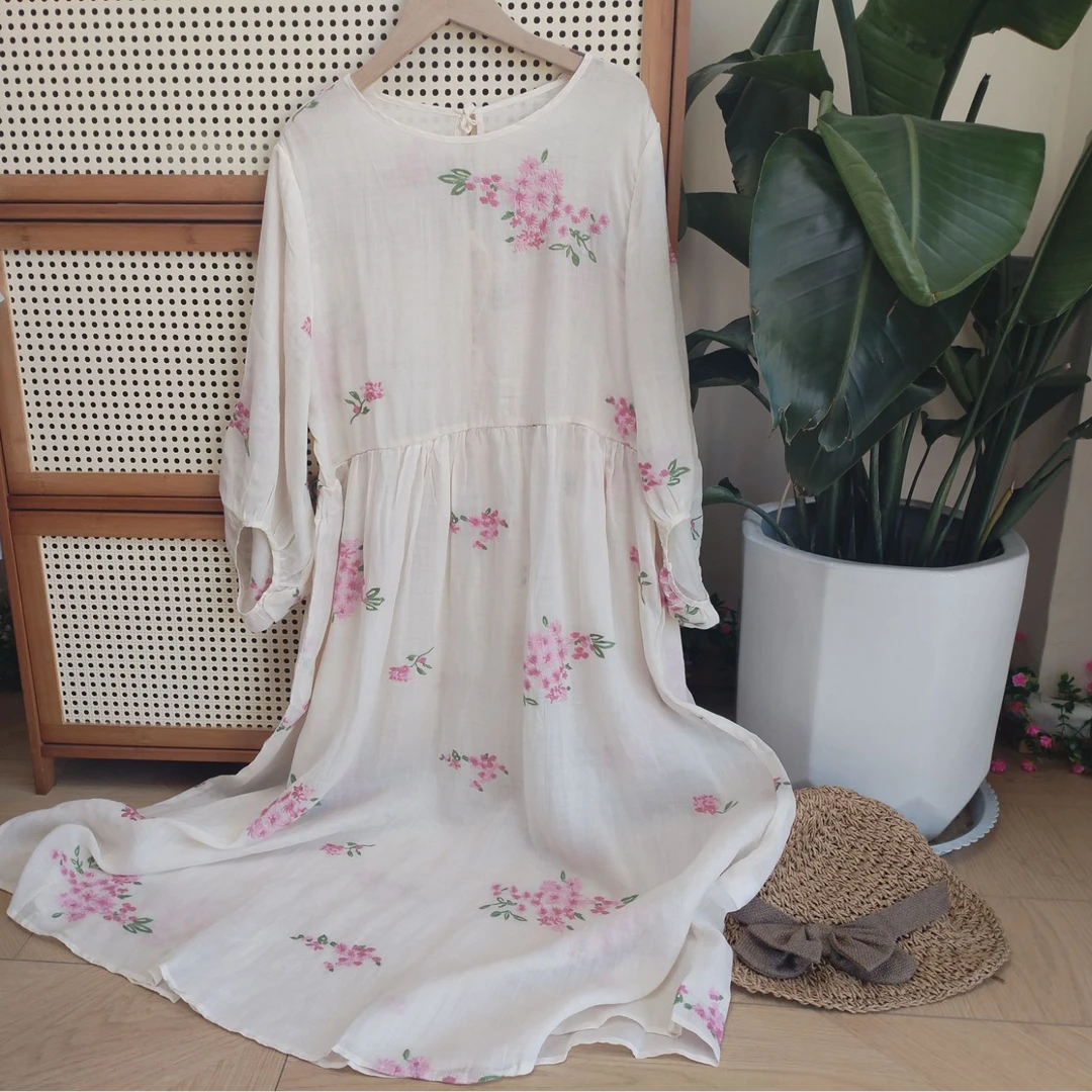 【繁花】新款高定纯苎麻满绣花朵两件套连衣裙裙长120胸围110