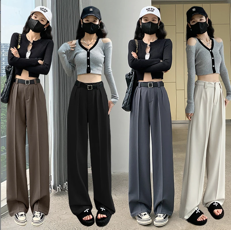 西裤垂感直筒裤加高腰窄版阔腿裤