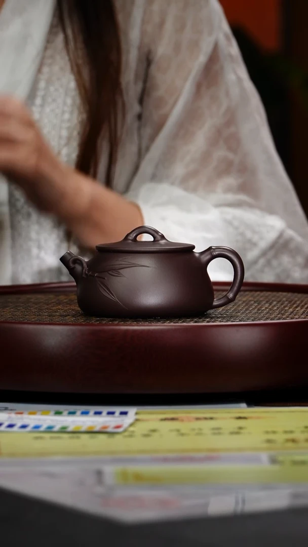 茶壶紫砂洪滔 宽口石瓢99 紫茄泥 180毫升