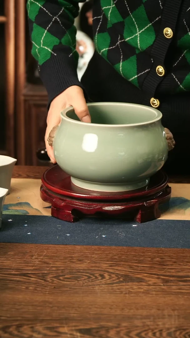 【闪购商品】纯手工 梅青 兽耳钵B