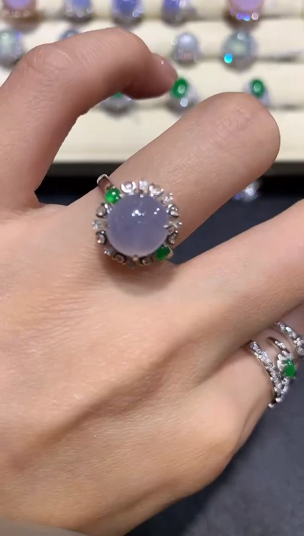 【闪购商品】翡翠戒指18K金镶嵌a190紫货有色差