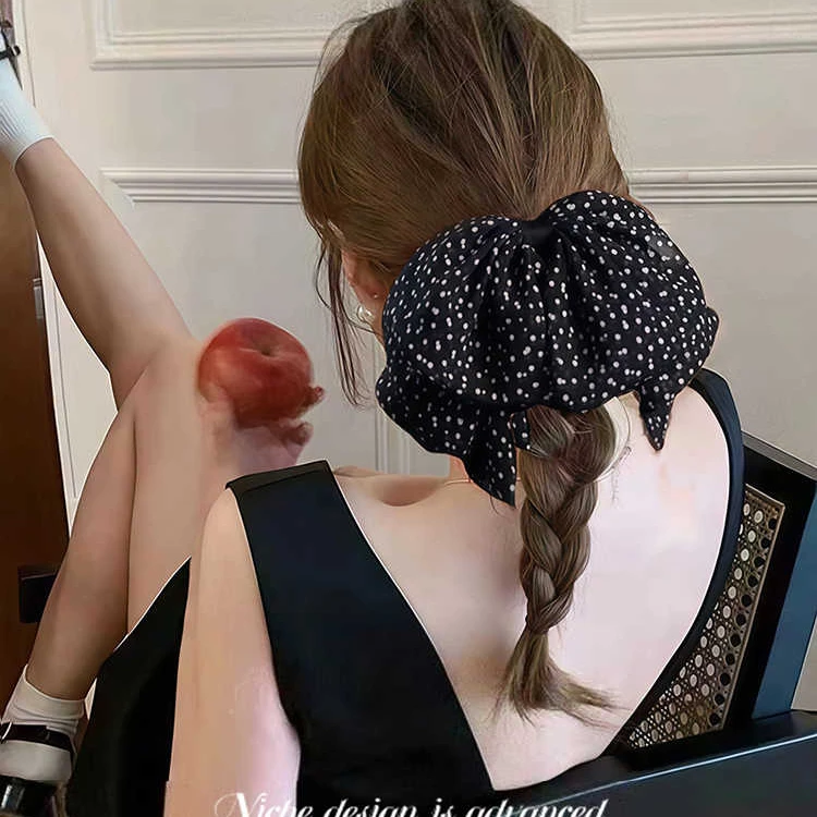 黑色波点蝴蝶结抓夹女头饰2025新款高级感后脑勺半扎发夹发卡发饰