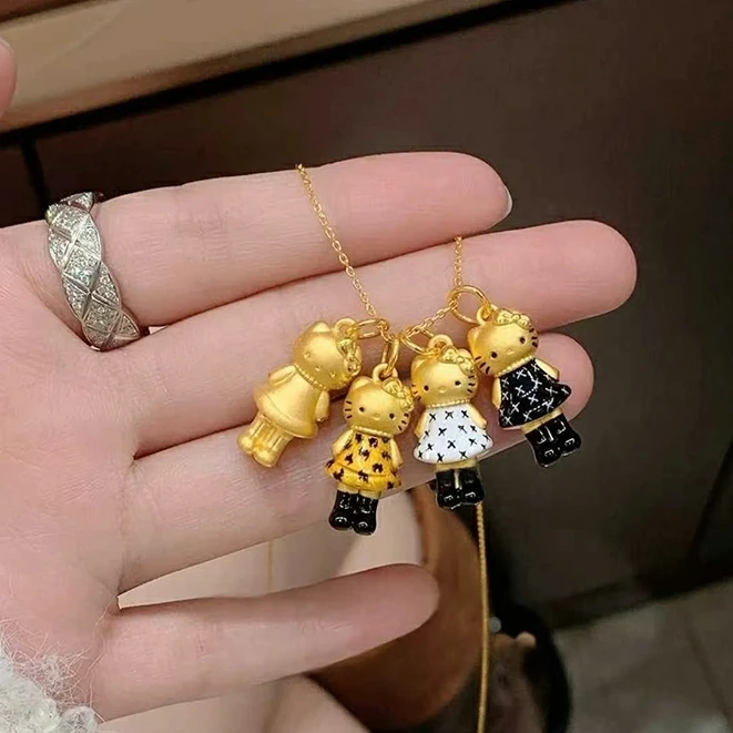 铜合金项链 黄金色可爱KT猫吊坠项链女系列豹纹色上新diy项链吊坠