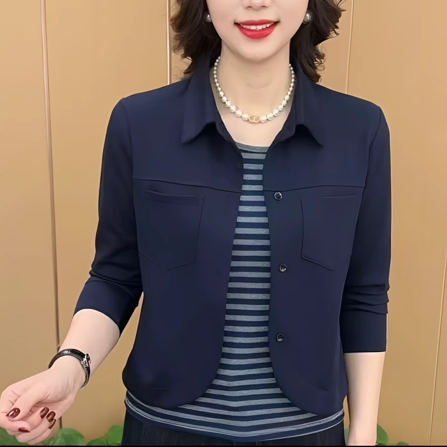 秋季新款时尚百搭条纹卫衣女士休闲假两件减龄显瘦长袖上衣