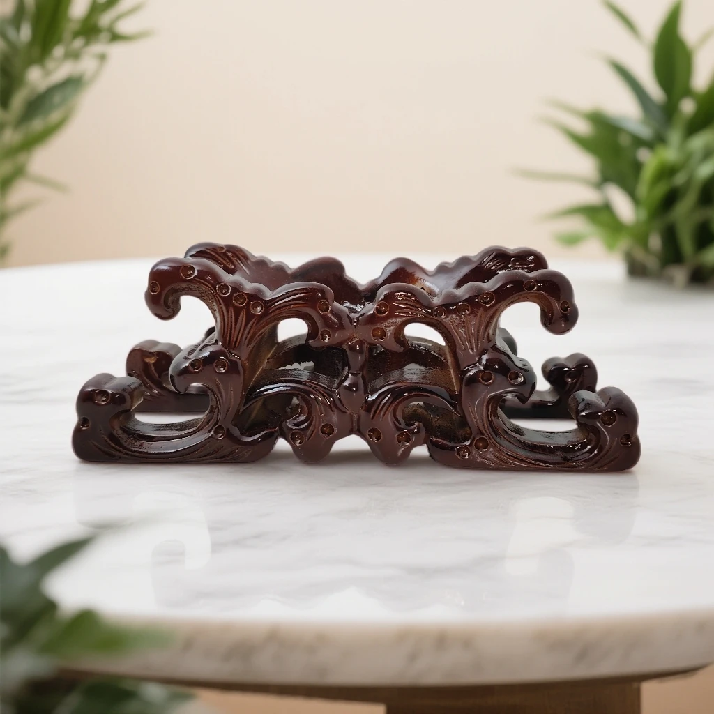 中式免挖槽实木手工雕刻水浪纹万能通用奇石底座（2只）工艺品木质