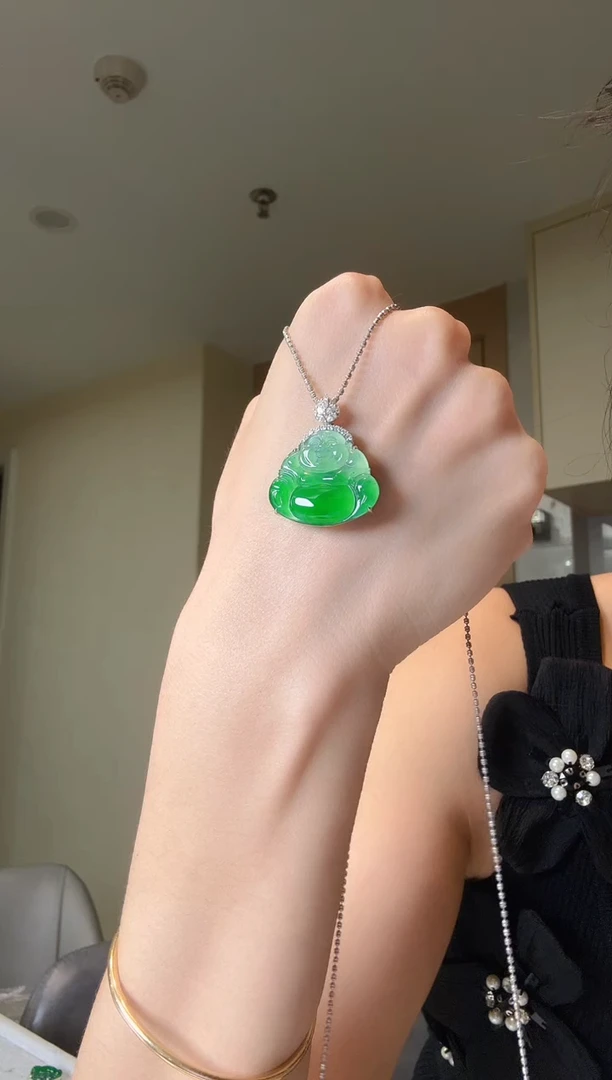 翡翠18K金镶嵌吊坠(不含链)天然翡翠吊坠