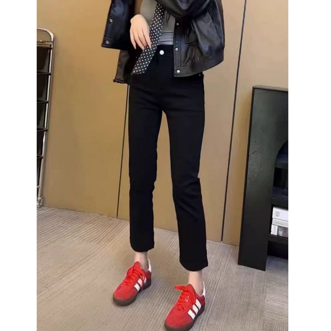 （柚子同款）1+1春款高腰直筒小黑裤5021