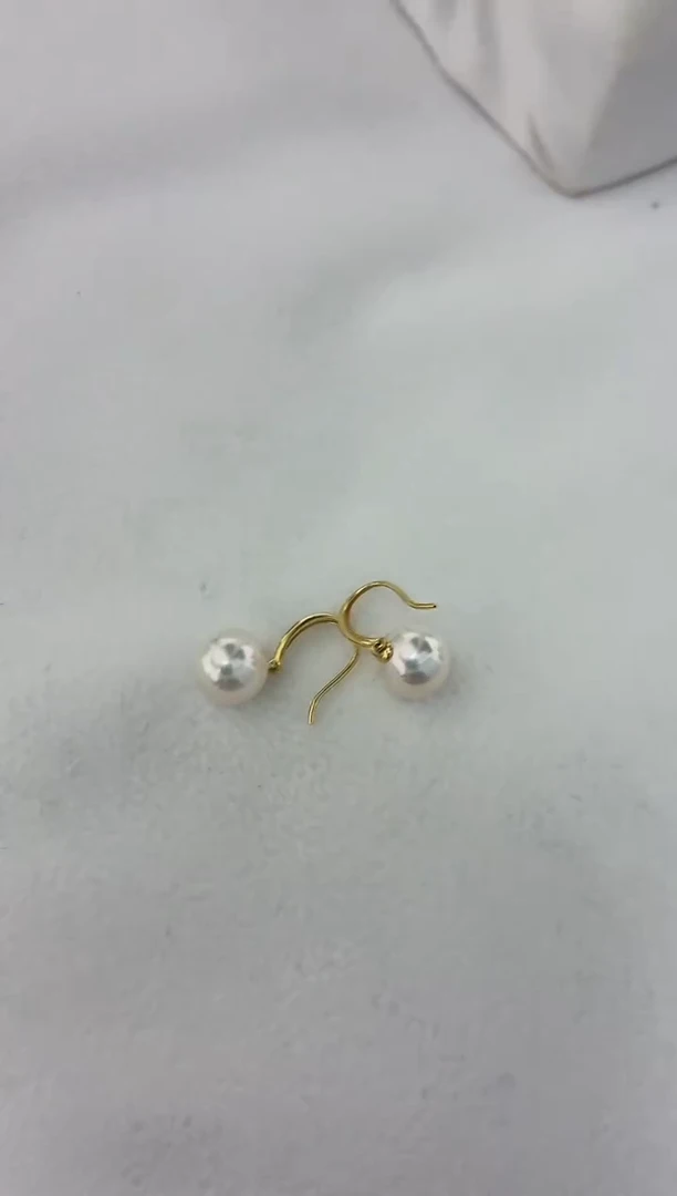 18K金镶嵌耳饰海水珍珠耳钩8.5-9微瑕