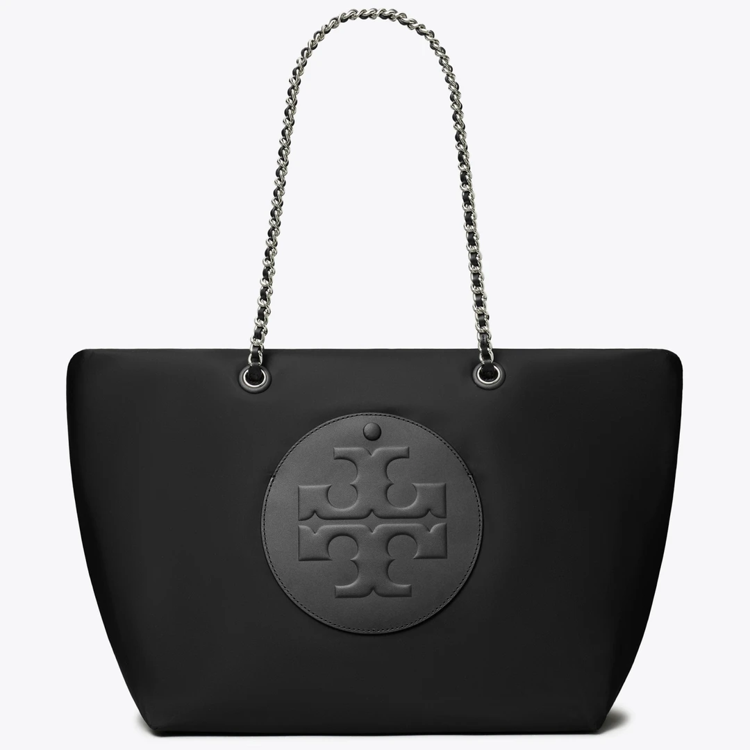 TORY BURCH Ella链条托特包大号 黑银171639-001