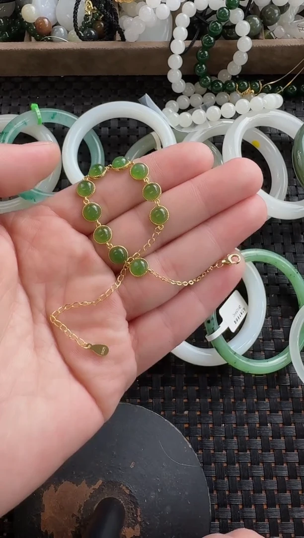 颈饰银S925镶嵌和田玉碧玉手链