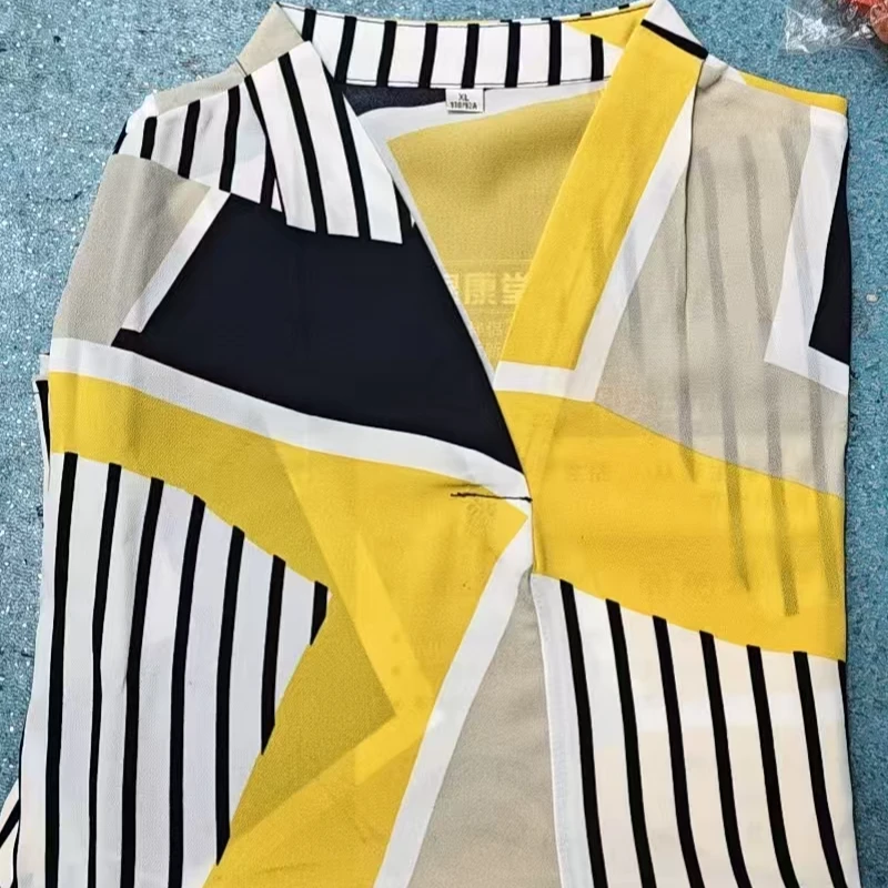 F202时尚休闲搭几何图形条纹四季长袖款衬衫女夏季士寸衫寸衣上衣