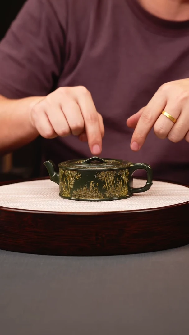 茶壶紫砂绿泥洒金竹节