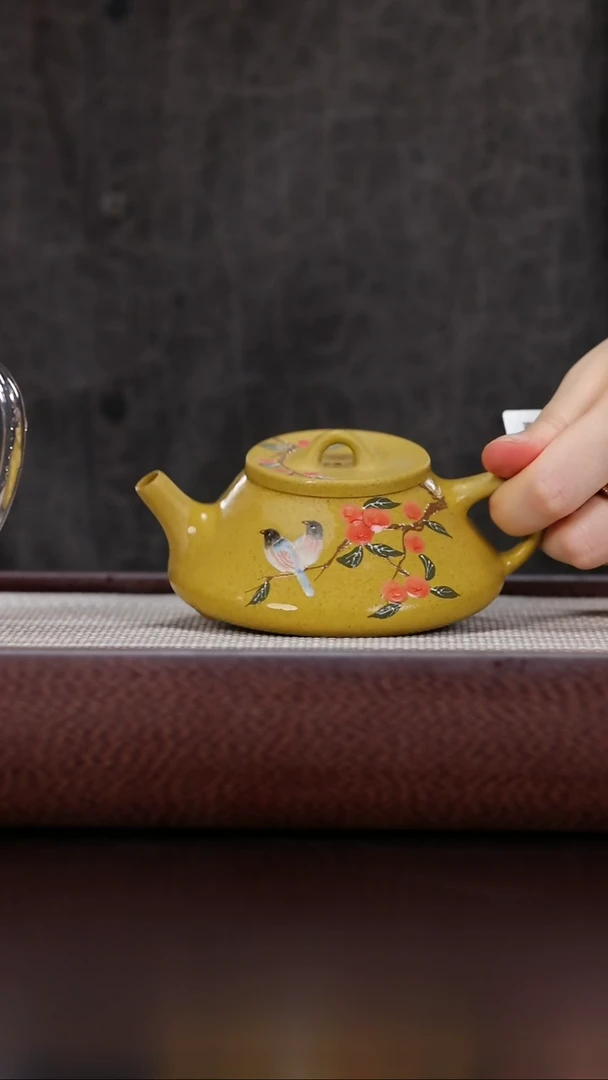 紫砂茶壶 黄段泥绘石瓢160cc