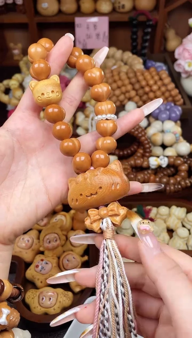 手串菩提根/象牙果Q猴头聚宝盆+芭比檀手持