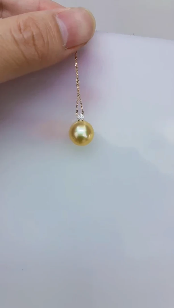 18K金镶嵌DA海水珍珠金珠吊坠12-13 y703
