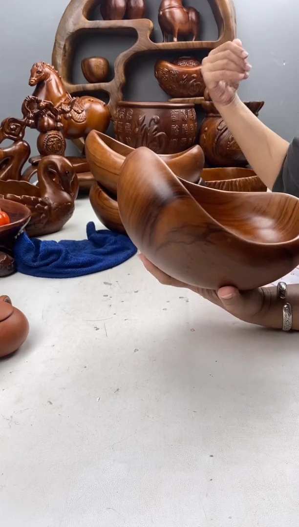 香樟木35元宝果盘/尺寸23*16*12