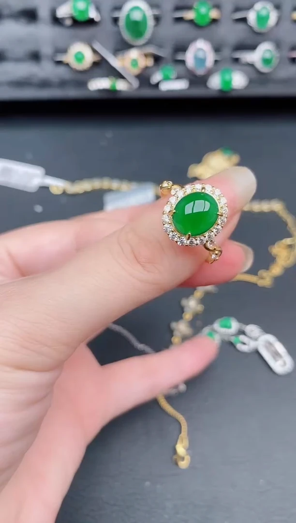 银S925镶嵌戒指翡翠天然a货翡翠406