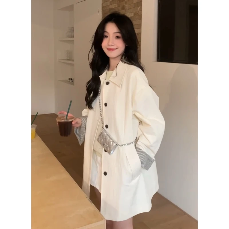 2025春秋新款白色爆款风衣外套女高级感日系休闲小个子韩系中长版