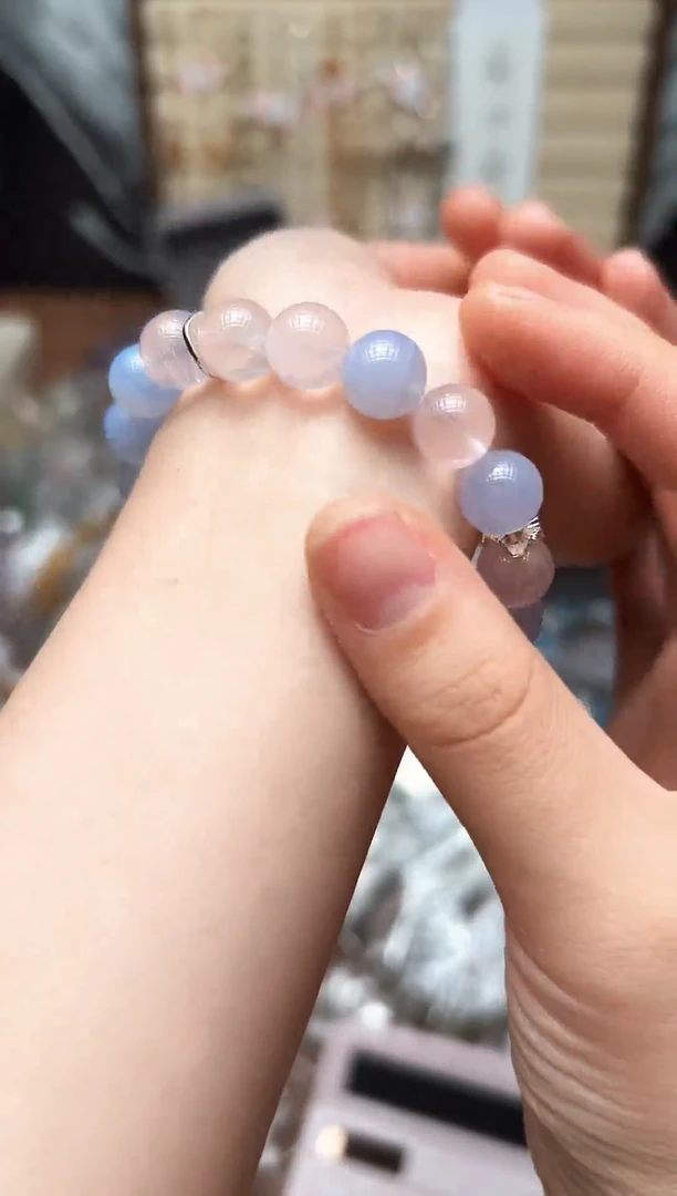 水晶手链未镶嵌粉水晶蓝纹玛瑙