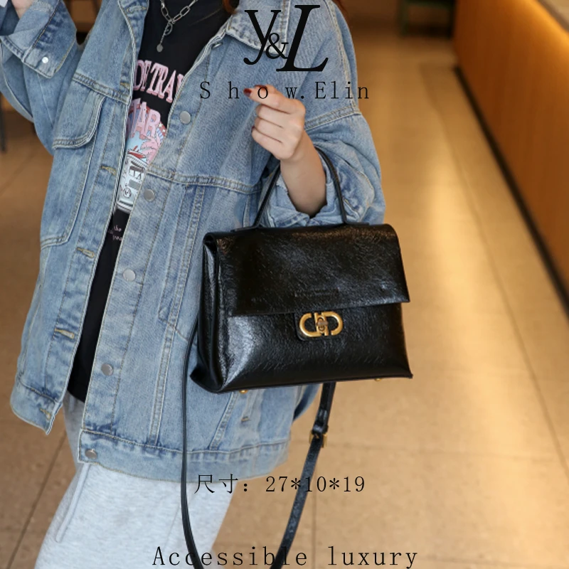 【依琳定制】女士潮流时尚经典气质手拎单肩包SKL-6966-黑色