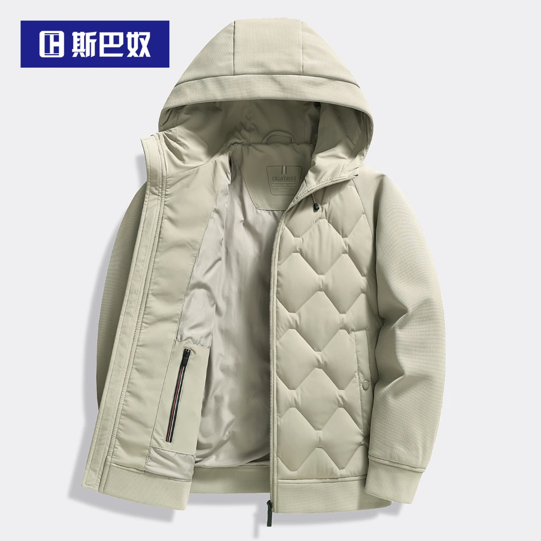 斯巴奴轻薄夹克羽绒服男短款2025冬季新款连帽鸭绒保暖秋冬装外套