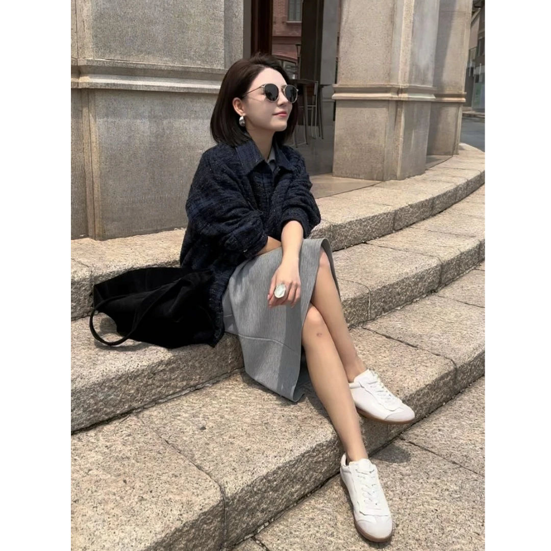 ChaxRmto斯斯 春季小香风复古格纹百搭外套单排扣上衣 SD1A0125