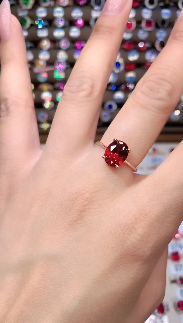 石榴石戒指银S925镶嵌810玫瑰金