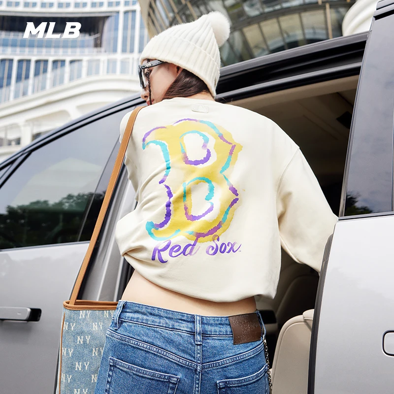 MLB官方男女情侣时尚休闲运动街头风背标卫衣套头25秋季新款MTB32