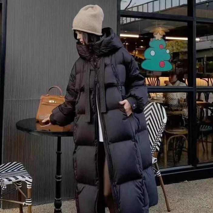 {国标鸭绒}清货白鸭绒羽绒服加厚百搭长款保暖连帽飘带1