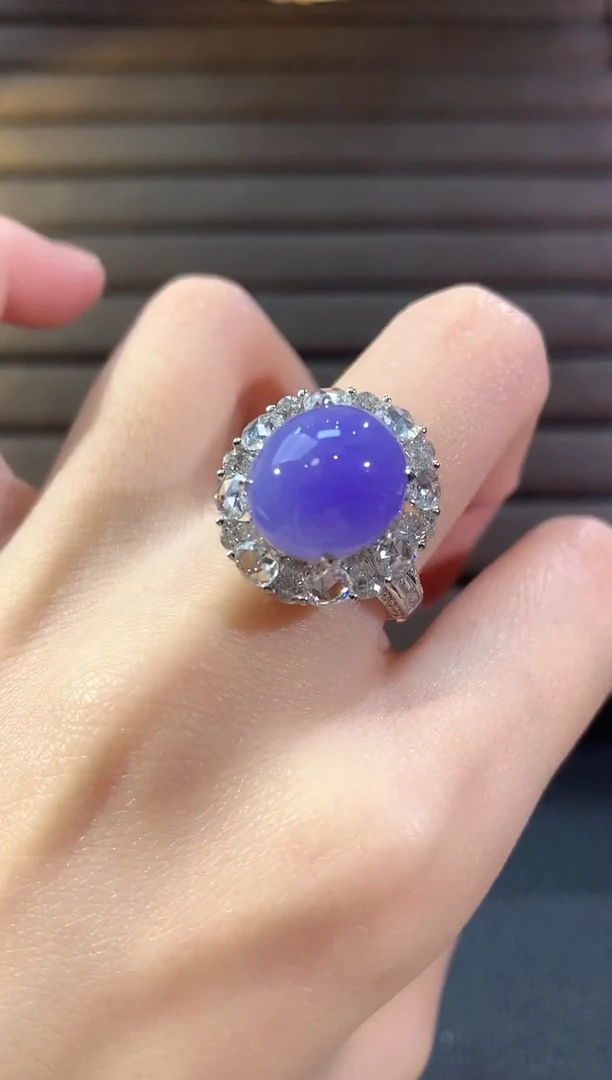 18K金镶嵌戒指翡翠?****?冬日珠宝W86紫货有色差