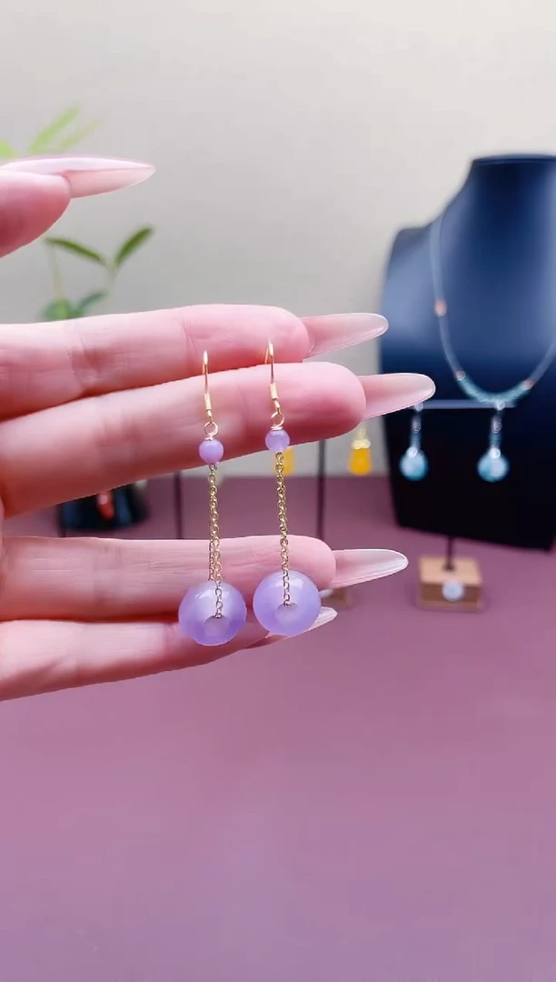 未镶嵌石英质玉（天山翠）耳饰00紫色面包扣