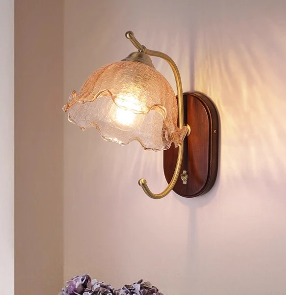 全铜卧室壁灯法式玻璃灯现代温馨浪漫餐厅吧台灯具中古风灯具